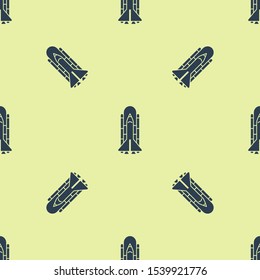 Blue Space shuttle and rockets icon isolated seamless pattern on yellow background.  Vector Illustration
