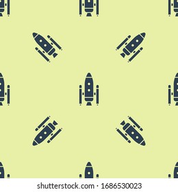 Blue Space shuttle and rockets icon isolated seamless pattern on yellow background.  Vector Illustration