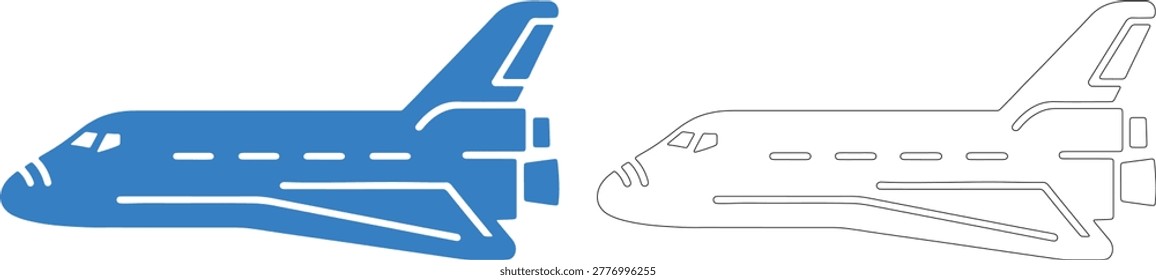 Blue space shuttle silhouette and outline vehicle aircraft