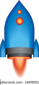 Blue spaceship on a white background,