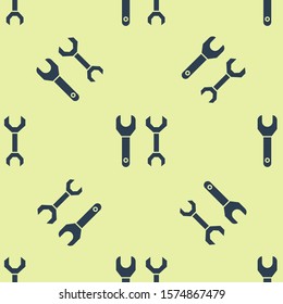 Blue Spanner icon isolated seamless pattern on yellow background.  Vector Illustration
