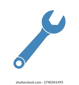 A blue spanner tool icon on white background