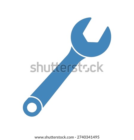 A blue spanner tool icon on white background