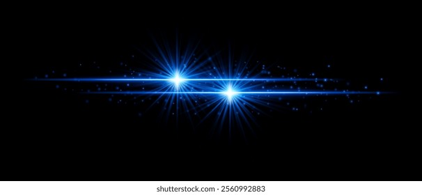 Blue sparkle effect set. Radiant beams, dual glowing light bursts, shimmering particles, and elegant streaks of light for futuristic, creative, and decorative designs.