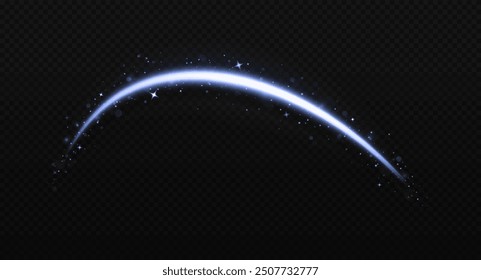 Blue sparkle waves with light effect. Shimmering magic dust particles. Glittering bright dust trail.