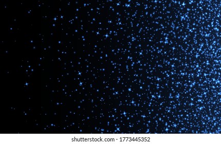 Blue sparkles, abstract luminous particles, sparkling stardust on a dark background. Flying Christmas glares and sparks. Luxury backdrop. Vector illustration.