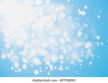 Blue sparkles glitter and rays lights bokeh abstract holiday background/texture.  Vector background. 