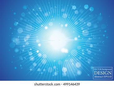 Blue sparkles glitter and rays lights bokeh abstract holiday background/texture.  Vector background. 
