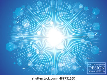 Blue sparkles glitter and rays lights bokeh abstract holiday background/texture.  Vector background. 