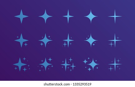 Blue sparkles symbols vector. The set of original vector stars sparkle icon. Bright firework, decoration twinkle, shiny flash. Glowing light effect stars and bursts collection. Vector