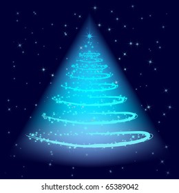 Blue sparkling abstract Christmas tree