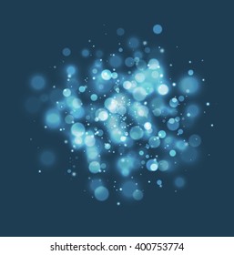 Blue sparkling bokeh light effect. Abstract sparks design background. Glitter dust.
