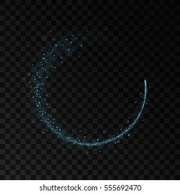 Blue sparkling comet, stardust trail. Isolated in black transparent background. Vector illustration, eps 10.

