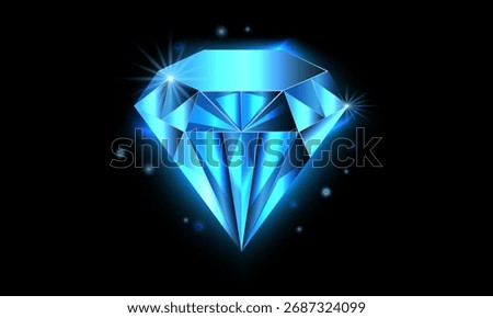 blue sparkling gemstone, diamond on black background