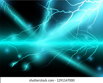 Blue  sparkling lightning bolt technology with electric effect abstract layout with surrounded by lightnings luxurious pattern. Vector illustration eps10