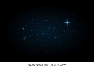 Partículas brillantes azules con destellos brillantes de estrellas sobre fondo oscuro. Efecto de luz fría con sensación de fantasía de ensueño.