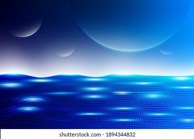 Blue sparkling sea wave background picture Sky and moon abstract color universe