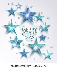 Blue sparkling stars. Christmas decoration. Vector illustration