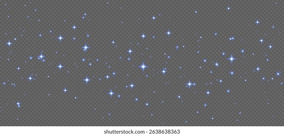 Blue sparkling stars, shiny particles light effect, transparent flying stardust texture