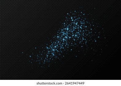 Blue sparkling stars, shiny particles light effect, transparent flying stardust texture