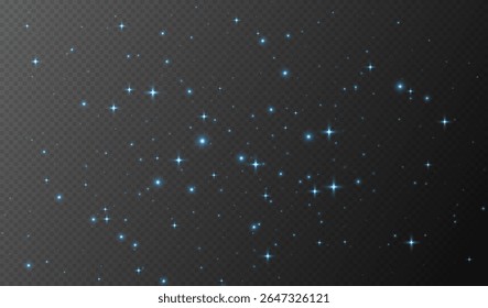 Blue sparkling stars, shiny particles light effect, transparent flying stardust texture
