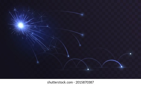 Blue sparks from short circuit or welding, electrical discharge on transparent background