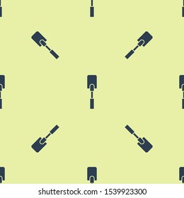 Blue Spatula icon isolated seamless pattern on yellow background. BBQ spatula sign. Barbecue and grill tool.  Vector Illustration