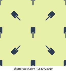 Blue Spatula icon isolated seamless pattern on yellow background. Kitchen spatula icon. BBQ spatula sign. Barbecue and grill tool.  Vector Illustration