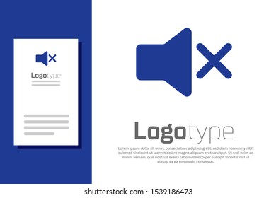 Blue Speaker mute icon isolated on white background. No sound icon. Volume Off symbol. Logo design template element. Vector Illustration