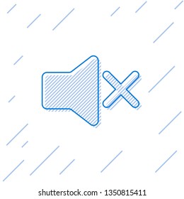Blue Speaker mute line icon isolated on white background. No sound icon. Volume Off symbol. Vector Illustration