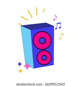 Blue Speaker with Pink Circles and Music Notes