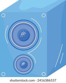 Blue speaker with sound waves indicating audio output. Modern music equipment concept, audio technology. Cartoon style sound system vector illustration.