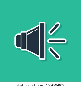 Blue Speaker volume, audio voice sound symbol, media music icon isolated on green background.  Vector Illustration