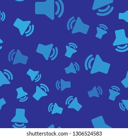 Blue Speaker volume icon - audio voice sound symbol, media music icon isolated seamless pattern on blue background. Vector Illustration