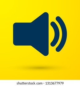 Blue Speaker volume icon - audio voice sound symbol, media music icon isolated on yellow background. Vector Illustration