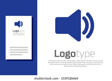 Blue Speaker volume icon - audio voice sound symbol, media music icon isolated on white background. Logo design template element. Vector Illustration