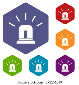 Blue special police flasher icons set rhombus in different colors isolated on white background