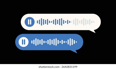 Blue speech bubble black background play Voice messages in messenger. Speech bubbles, black background