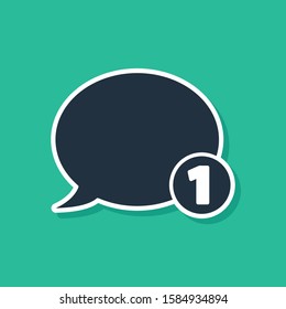 Blue Speech bubble chat icon isolated on green background. Message icon. Communication or comment chat symbol.  Vector Illustration