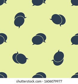 Blue Speech bubble chat icon isolated seamless pattern on yellow background. Message icon. Communication or comment chat symbol.  Vector Illustration