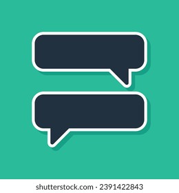 Blue Speech bubble chat icon isolated on green background. Message icon. Communication or comment chat symbol.  Vector Illustration