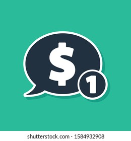 Blue Speech bubble with dollar icon isolated on green background. Badge for price. Sale with dollar symbol. Promo tag discount.  Vector Illustration