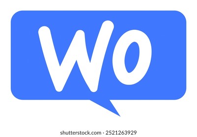 Burbuja de discurso azul con texto blanco en negrita de Wo, muy parecido al logotipo de WoCommerce. Ideal para comercio electrónico, tiendas online, branding, logos, marketing digital, proyectos de Diseño gráfico.