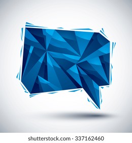 Blue speech bubble geometric icon made in 3d modern style, best for use as symbol or design element for web or print layouts.