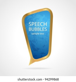 Blue speech bubble in golden frame. Used grunge texture. Useful for websites, blogs, web ad, or different designs. Isolated Vector illustration on white background EPS 10