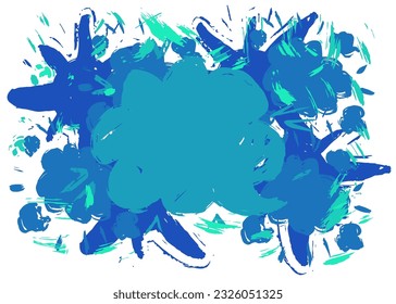 Blue Speech Bubble Graffiti isolated on white Background. Abstract message symbol, painted with brush. Urban painting style discussion backdrop, in modern dirty street art decoration.