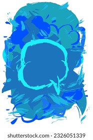 Blue Speech Bubble Graffiti isolated on white Background. Abstract message symbol, painted with brush. Urban painting style discussion backdrop, in modern dirty street art decoration.