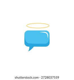 Bolha de fala azul com halo, símbolo de comunicação ética, ícone de mensagem brilhante, conceito de diálogo positivo