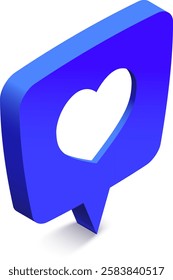 Blue speech bubble with heart cut out symbolizing love, affection, and positive emotions, perfect for social media, Valentine s Day, or romantic projects