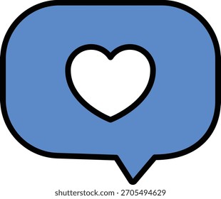 Una burbuja azul del discurso con un icono del corazón